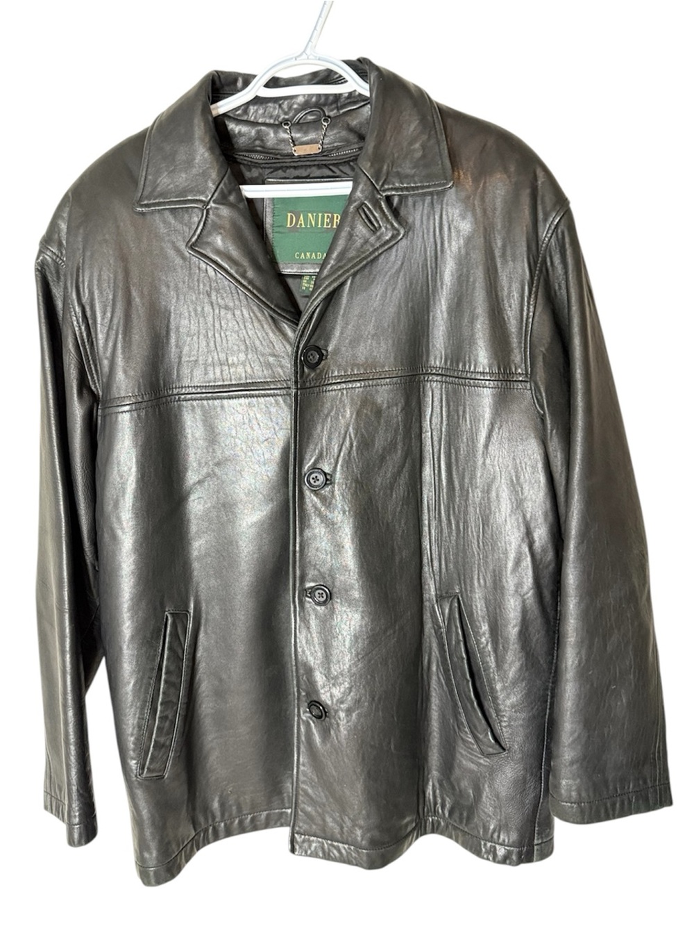 DANIER Men’s Vintage Black Leather Jacket Buttery Soft Removable Lining Medium